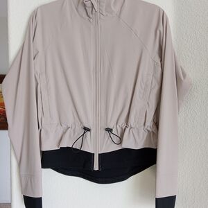 Tan and Black Utility Jacket with Elastic Waistband